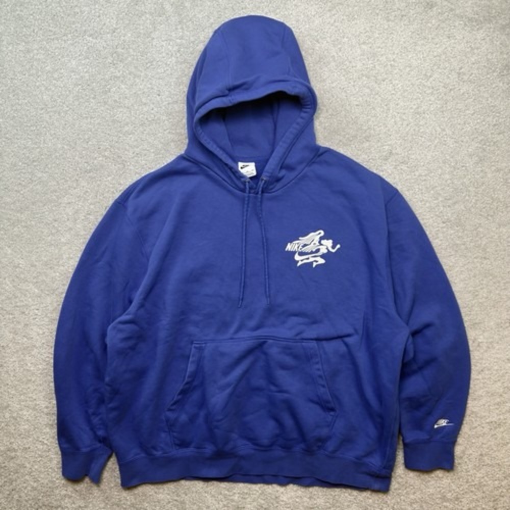 Nike Graphic Hoodie Mens 3XL Blue Winged Runner Retro Logo Pullover Sweatshirt